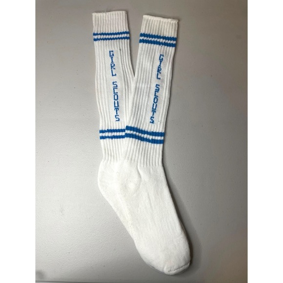 Other - Vintage Girl Scouts White Crew Socks with Blue Stripes - Retro 80's